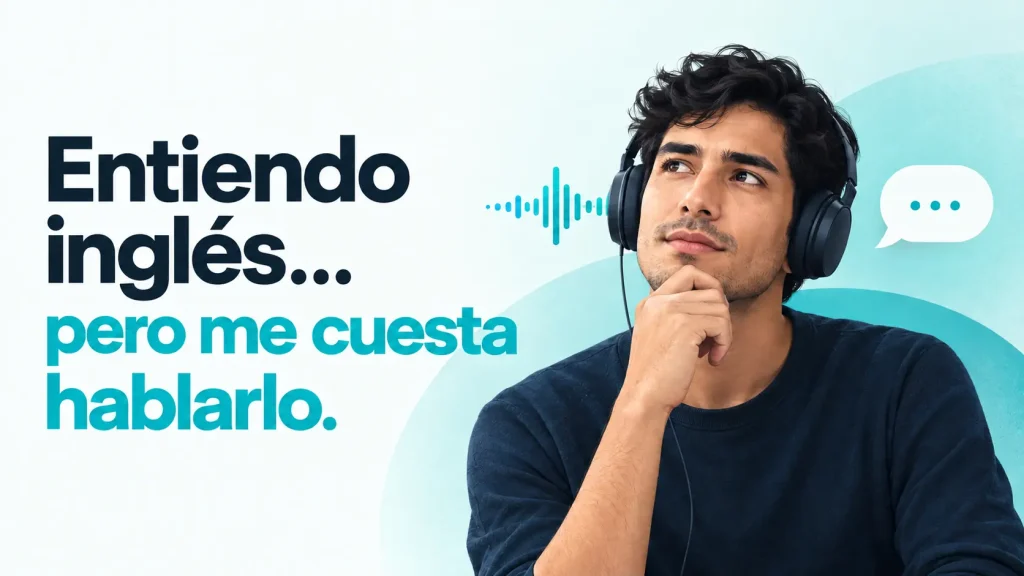 “Entiendo inglés, pero me cuesta hablarlo: persona con audífonos pensando cómo responder.”